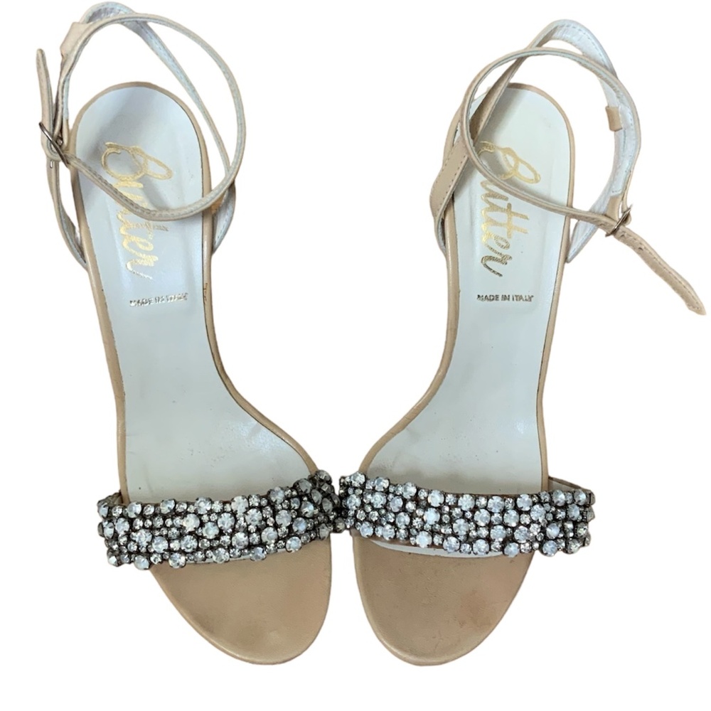 Butter Brand Italian Made Neutral Rhinestone Embellished Strappy Sandal … - Picture 2 of 8